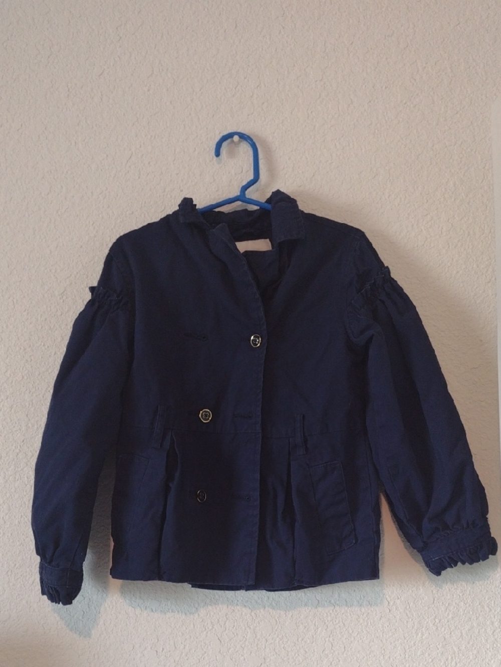 Girls Navy Button-Front Utility Jacket Euc